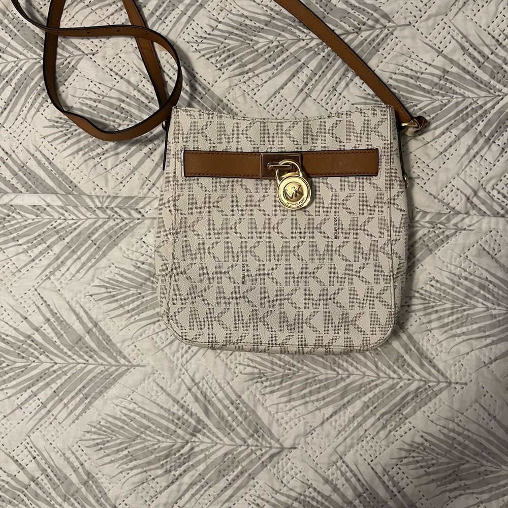 Michael Kors Cream and Brown Crossbody Bag with Monogram